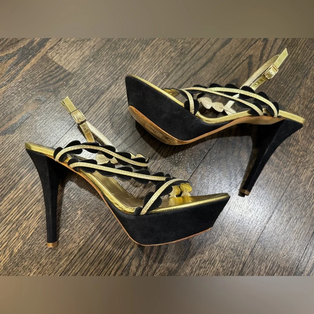 Claudia Ciuti • Black & Gold High Heel Sandals (9.5M-run small) Made in Italy